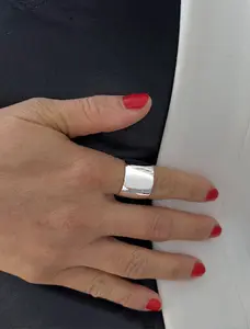 SONIA HOU Rich Chunky Sterling Silver Cigar Band Ring | S925 Chic Trendy Elegant Cute Classic Fashion Design Accessory | Anniversary Birthday Gift