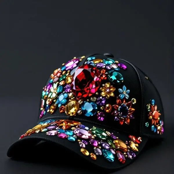 Popping Midnight Hat with Colorful Embroidery, Adjustable Strap, and Curved Brim