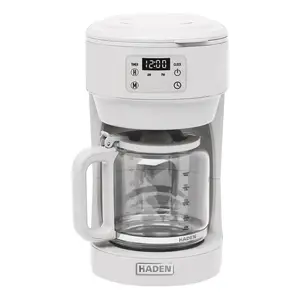 Haden Chelsea 10 Cup Digital Drip Coffee Maker with Glass Carafe, Ivory & Chrome