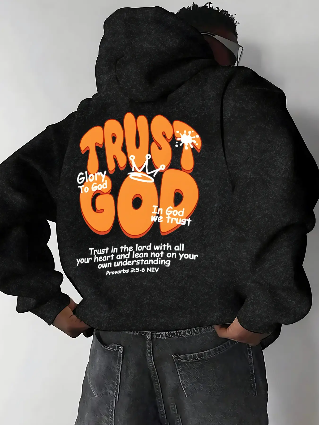 Men's Hooded Sweatshirt, Casual Hooded Sweatshirts, Graphic Hoodie, Premium Fabric, Comfortable Skin-Fit, Trust God Print, Bible Verse Design, Casual Wear for Religious Culture Enthusiasts