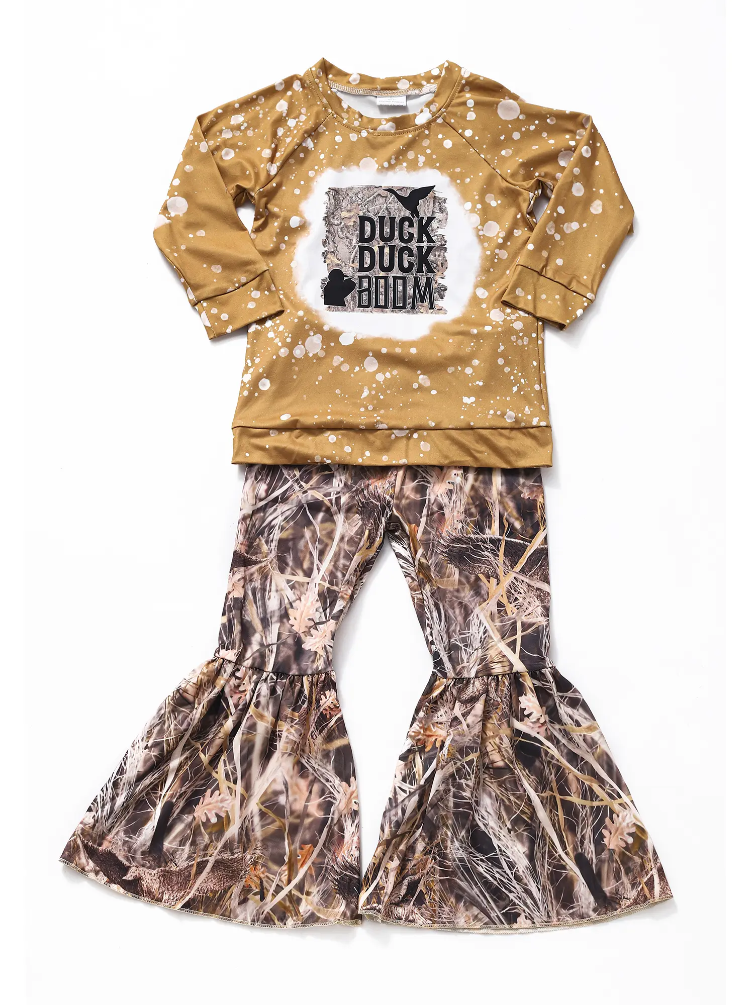 Girls' Brown Camo Duck Print Animal Print Tee Pants Set, Baby Clothes Girl Fashion Style Dress Up Set