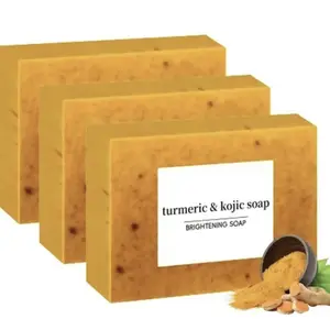 Lemon Turmeric Kojic Acid Soap Natural Organic Turmeric Face and Body Wash Bar Even Out Skin Tone Deep Clean with Soap Saver Bags
