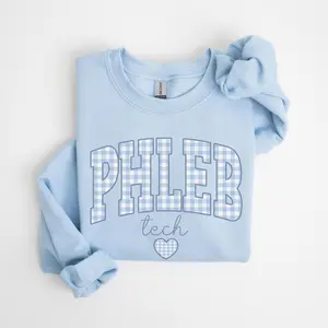 Phleb Tech T Shirt And Sweatshirt, Blue Gingham Phlebotomy Design, Phlebotomy Technician Shirt, Medical Lab Apparel, Phleb Tech Gift, Womens Unisex