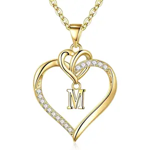 Mothers Day Gifts - Heart Initial Necklaces for Women Girls Gift, 14K-Gold-Plated Initial A-Z Heart Necklaces for Teen Girl Jewelry Birthday Mothers Day Gifts for Mom Wife Her