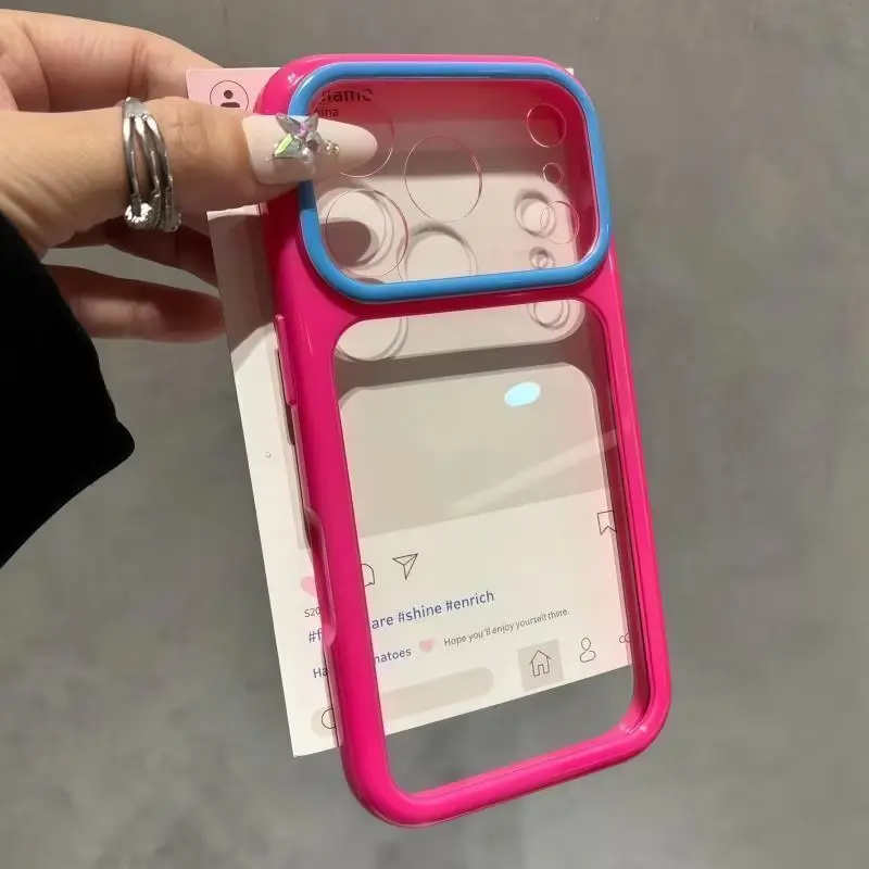 Luxury Candy Color Contrast Transparent Case for iPhone 17 16 15 18 Pro Max 14 11 12 13 Clear Ultra Slim Shockproof Ins Cover