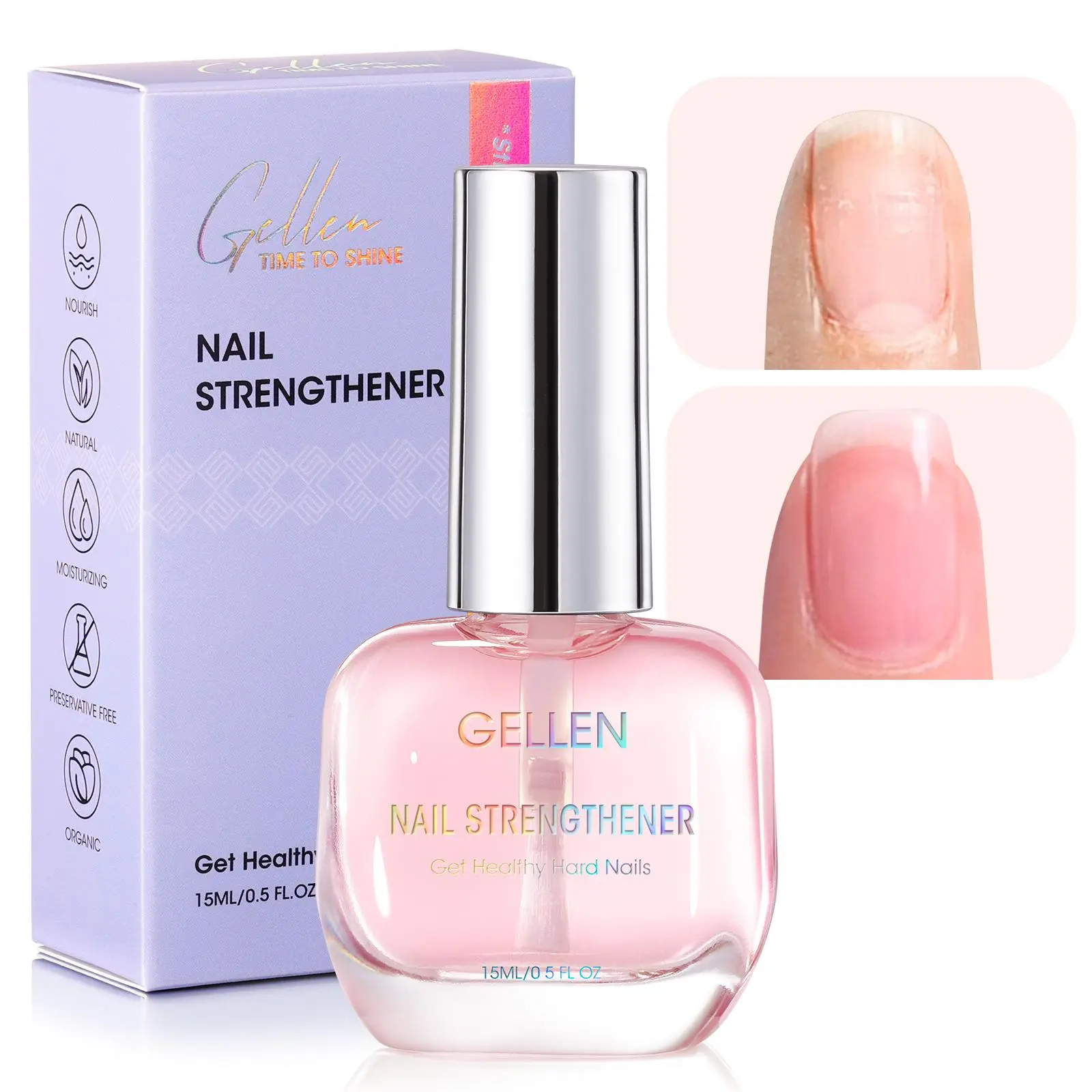 Gellen Nail Strengthener, 8-In-1 Nail Repair Serum Growth for Hardener Thin Brittle Damaged Nails, Air Dry Clear Nail Growth Care Treatment, Keratin Calcium Formula, Cherry Blossom Scent