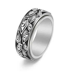 Evil Eye Spinner Ring for Men |   Titanium Steel |   Anxiety Relief |   Vintage Punk Style Rotatable Stainless Steel God's Eye Ring