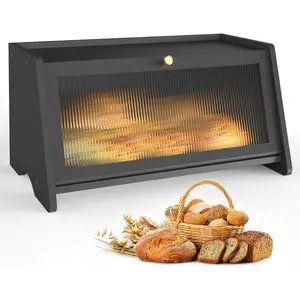 Premium Bamboo Bread Box with Frosted Acrylic Window, 15.5x10x8 in Dual Vents, Ultra-Durable Stylish Kitchen Decor for Fresh Bread Storage, Home Organization outdoorfun