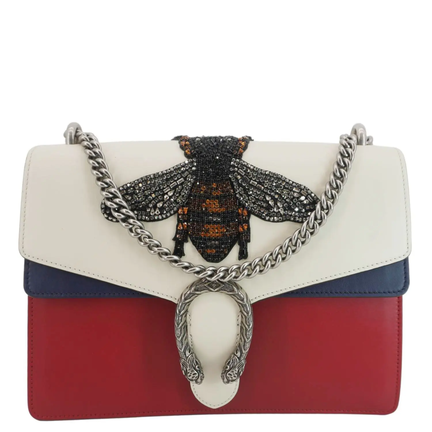 Pre-owned GUCCI Embroidered Leather Shoulder Bags Dionysus Medium Bee Shoulder Bag Multicolor 403348