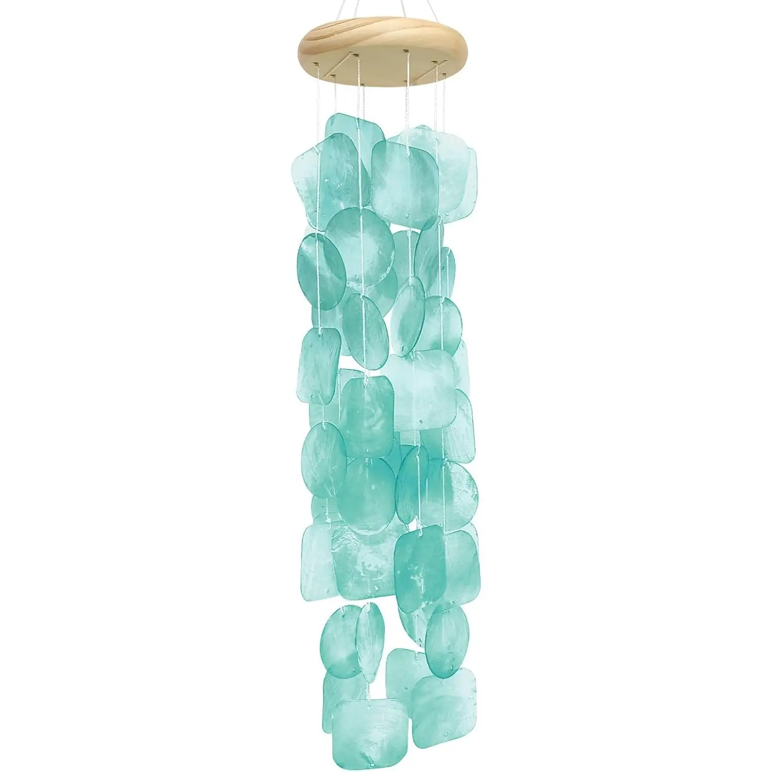 Wind Chimes for Outside 26", Clear  Lake Blue Sea Shell Wind Chimes Outdoor, Handcrafted Capiz Sea Glass Shells Windchimes Memorial Wind Chime for Patio, Garden, Porch Decor, Beach Gifts