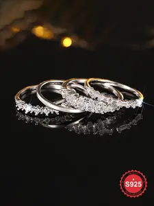 4 Pc/Set Shining Geometric Zircon Rings Stackable Rings Exquisite Fashion Jewelry Ring Suitable for Women Wedding Engagement Commitment Party Daily Clothing Decoration Accessories as Birthday Valentine's Day Gift for Girlfriend Anniversary Gifts