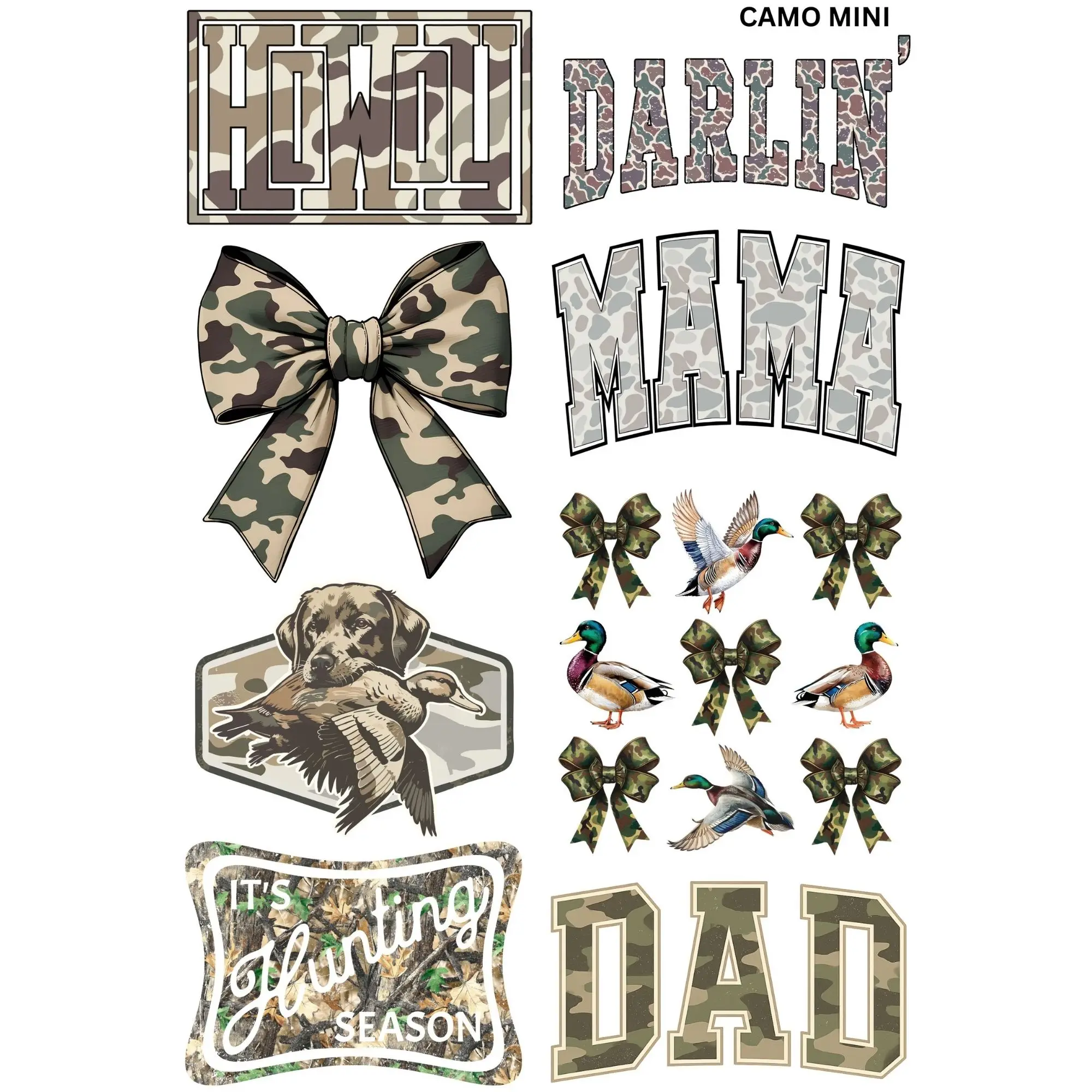 Camo Mini DTF Transfer Gang Sheet 24.5" x 36" Direct To Film for DIY Enthusiasts Vibrant Custom Options Cozy Handmade Aesthetic