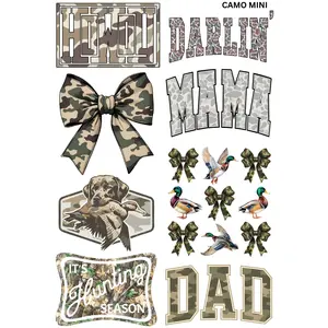 Camo Mini DTF Transfer Gang Sheet 24.5" x 36" Direct To Film for DIY Enthusiasts Vibrant Custom Options Cozy Handmade Aesthetic
