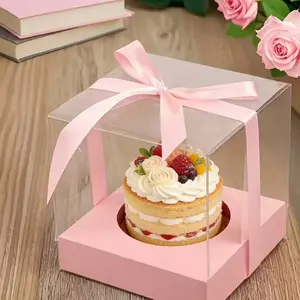 2/6/12pc pink folding transparent plastic packaging box, transparent independent cupcake box with inner lining and ribbon, suitable for Christmas gift boxes, Christmas decorations, wedding decorations, party gifts and birthday decorations and gift display