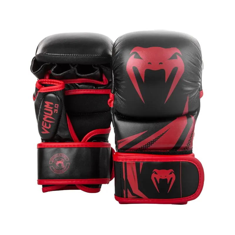 Venum Challenger 3.0 Sports Gloves - Black/Red, Grappling Shape, Neoprene Interior, Shock Absorption, Velcro Closure, Wrist Support, Sweat-Wicking Martial Arts Fight Training Gear