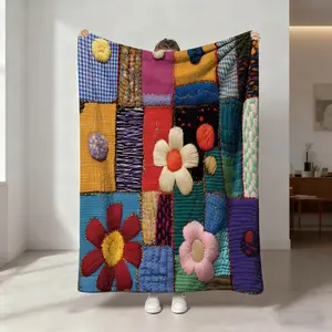 Simple Patchwork Print Blanket, Soft Flannel, Breathable and Warm, Bedroom Decor, Gift, Pet Blanket, All Seasons