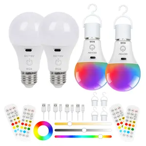 FRIDEKO HOME 4Pack Rechargeable Emergency Light Bulbs , Camping Lamp Battery Powered RGB LED LightBulb with Remote & Touch Control 150LM USB-C Charging 2600mAh Battery Timer for Home Power Outage Camping Hurricane