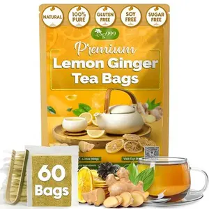 TOG999, Premium Lemon Ginger Tea Bags | 60 Tea Bags | Refreshing Herbal Blend with Bright Citrus & Warming Ginger | Naturally Caffeine-Free | 100% Plant-Based, Sustainably Sourced Herbal Tea