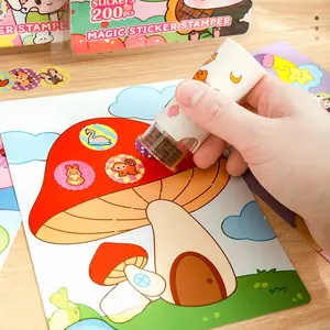 Sticker Set Pack, Contains 201 Stickers, Includes Stamp Machine & Tools, Inner Pages 8 Sheets, Press-Button Round Reward Stickers