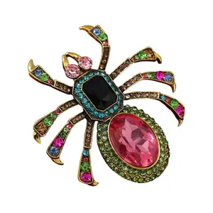 Rhinestone Spider Brooch for Ladies High-End Suit Decoration Fashion Personality Insect Pin Accessories with Colorful Gemstones