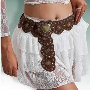 2026 Women's Vintage Ethnic Pattern Heart Western Belt, Rivet Decorated Trendy Stylish Belts, Boho Style Waistband for Jeans & Short Skirt, Buckles Fashion Belts for Party, Daily Clothing Decor, Exquisite Belt