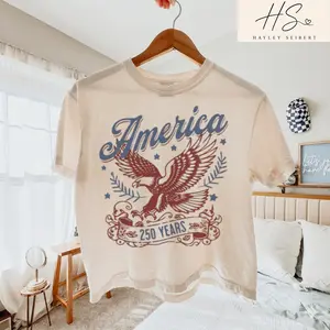 America 250 Years Eagle Crop Boxy Tee, 4th of July Comfort Colors Boxy Shirt, Spring Summer Trendy Mom Shirt, Mama Shirt, Mothers Day Gifts, New Mom Gift