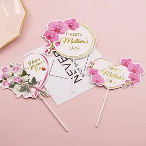 6Pcs Pink Rose Happy Mother's Day Cake Toppers, Mom Letter Cake Decorations, Perfect for Mother's Day Party & Cake Decor, Cake Decoration Supplies