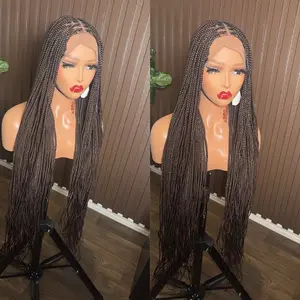Brown Knotless Braids Full Lace Wig - Synthetic Lace Front Wig