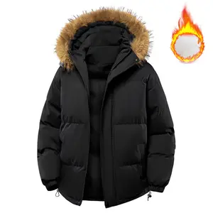 Winter hooded casual thick warm men's jacket, detachable fur collar, couple style winter cotton jacket, top coat. Menswear Long Sleeve Plain Stylish Operator Black winter outfits men zip jackets hoodies go hard essentials