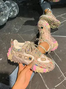 Women's Comfortable Athletic Thick Sole Sneakers, Textile Upper, Rubber Outsole, Low-Top Design, All Seasons Wear, Street Style Casual Shoes, Walking Shoes, Footwear