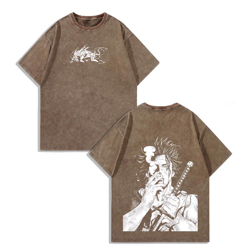 Yami Sukehiro x Black Bulls Black Clover Anime Double Printed Vintage Washed Tee Top Anime graphic Soft Casual graphic tee Everyday Fit