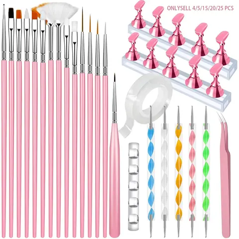 Professional DIY Nail Art Brush Set, Includes Painting Brushes, Dotting Pen, Magnetic Nail Stand, Double-Sided Tape, Tweezers and Brush Stand, DIY Nail Art Tools, Set for Professional Nail Technicians, Nail Art Equipment