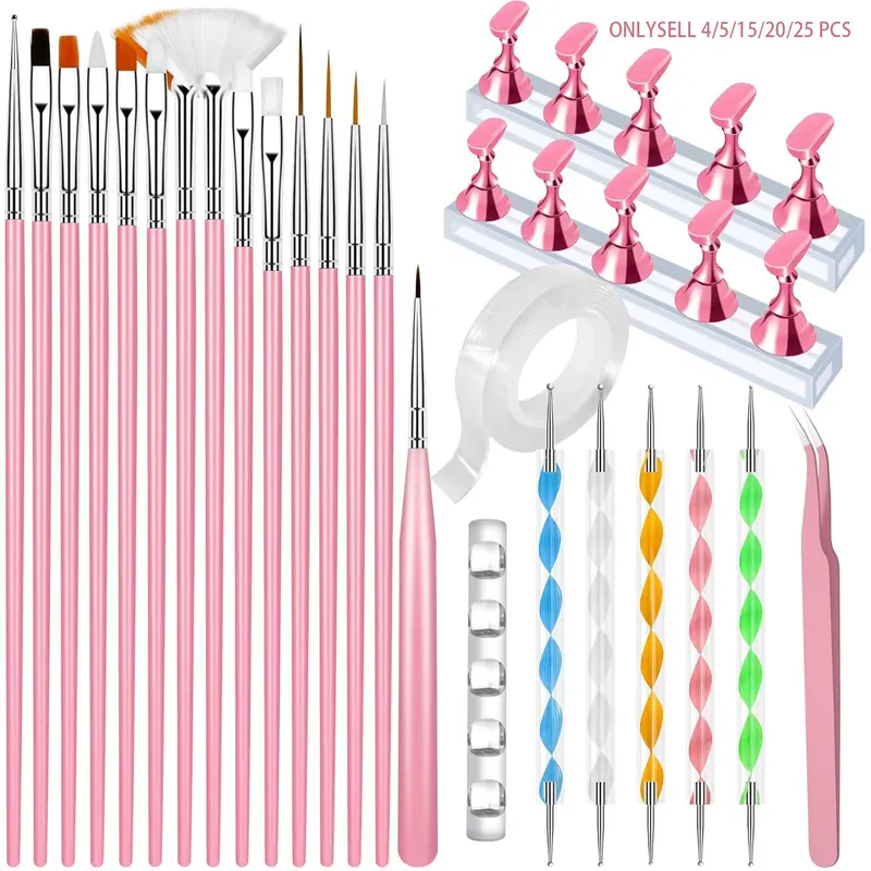 Professional DIY Nail Art Brush Set, Includes Painting Brushes, Dotting Pen, Magnetic Nail Stand, Double-Sided Tape, Tweezers and Brush Stand, DIY Nail Art Tools, Set for Professional Nail Technicians, Nail Art Equipment