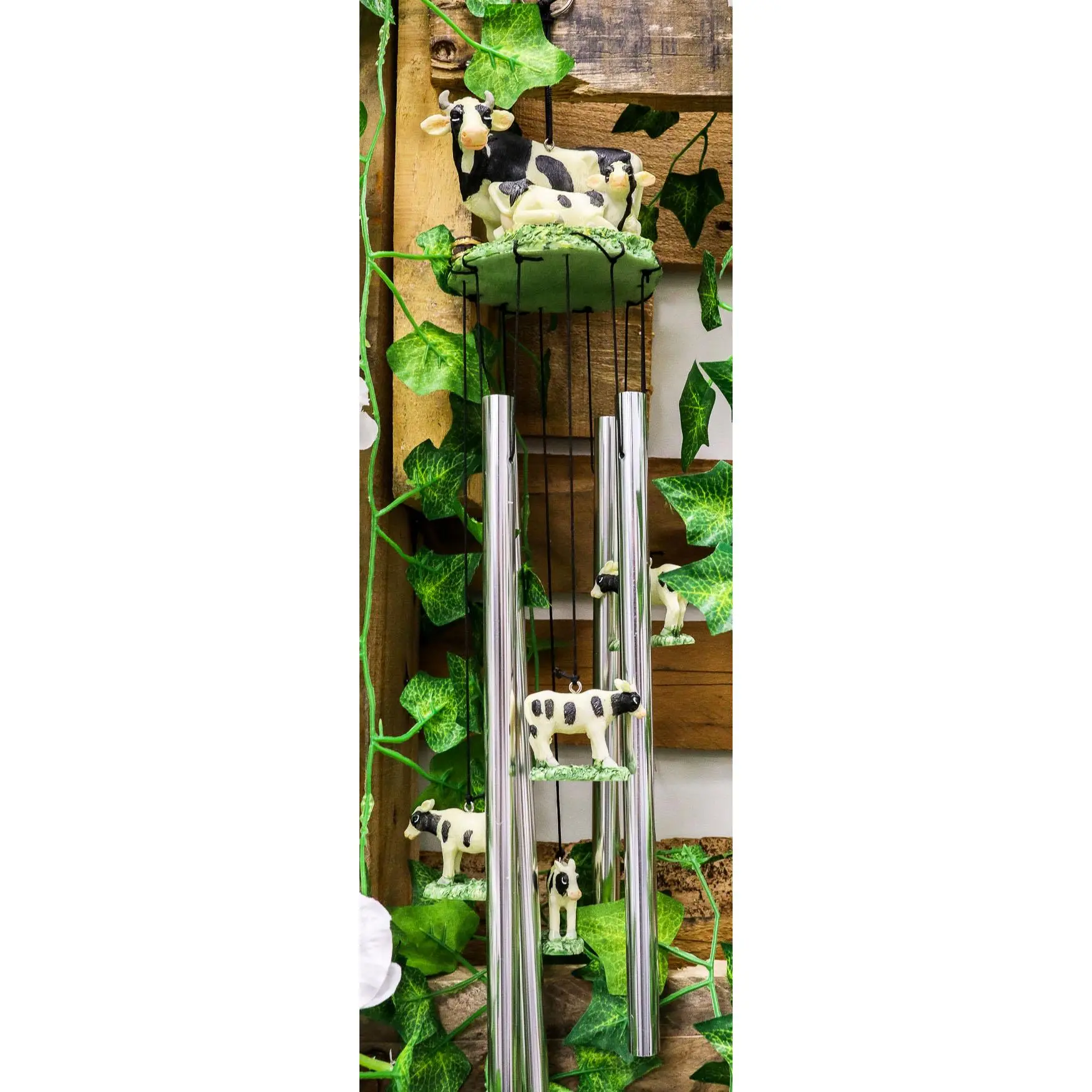 Ebros Gift Bovine Holstein Cow and Baby Calf Family Resonant Relaxing Aluminum Wind Chime Country Western Rustic Farm Cows Garden Patio Outdoor Decorative Accent Noisemaker