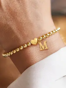 Heart-Shaped Initial Letter Women's Bracelet, New Vintage Beaded Ladies' Bangle, Fashionable Bracelet, Initial Charm Bracelets, Casual Style, All Seasons, Fashion Jewelry Accessories