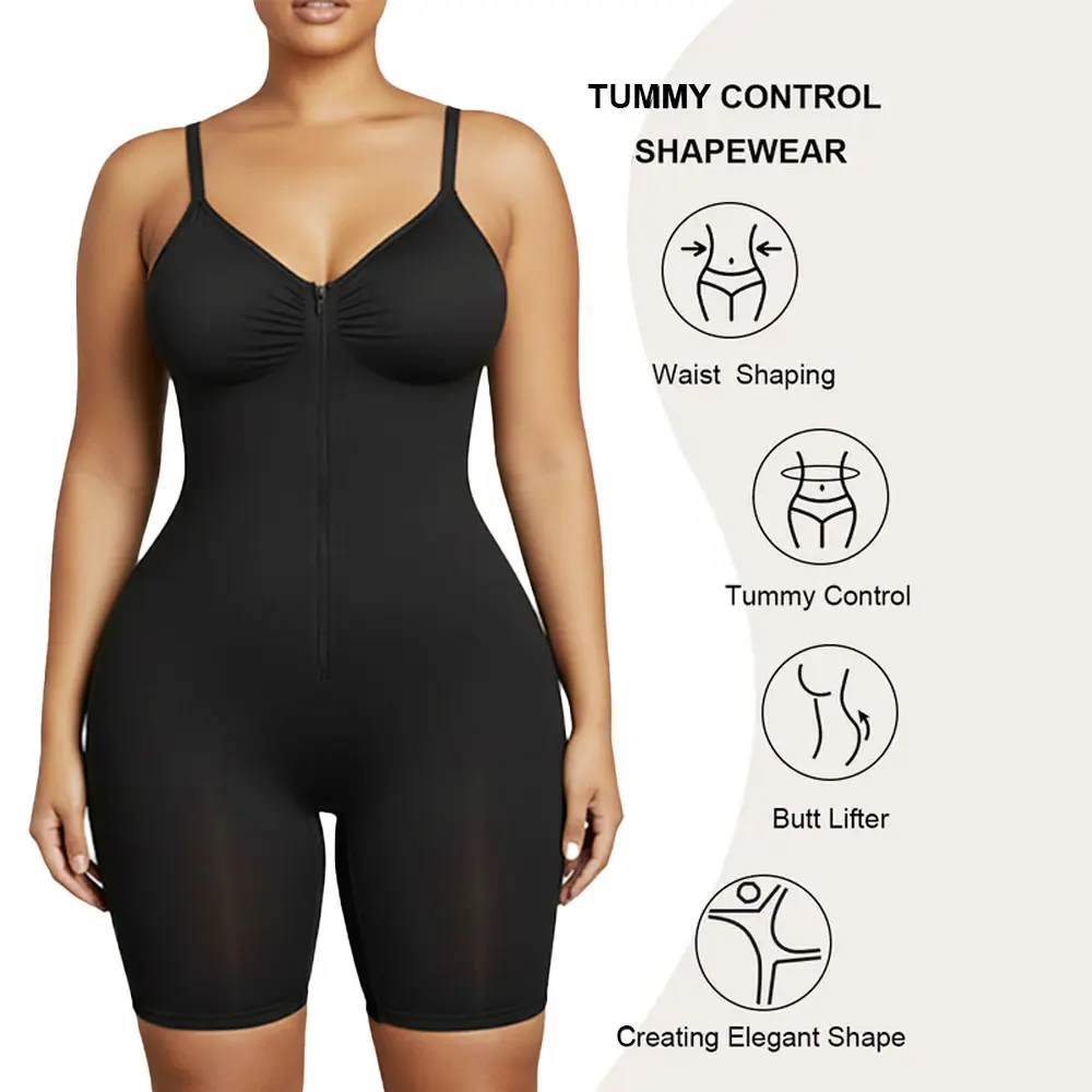 Sculpt-Glam Shapewear for Women Tummy Control Bodysuits Zip-Up Comfort Ultra Stretch Fabric Customizable Fit Breathable Mesh Design Comfortable Fit Womenswear