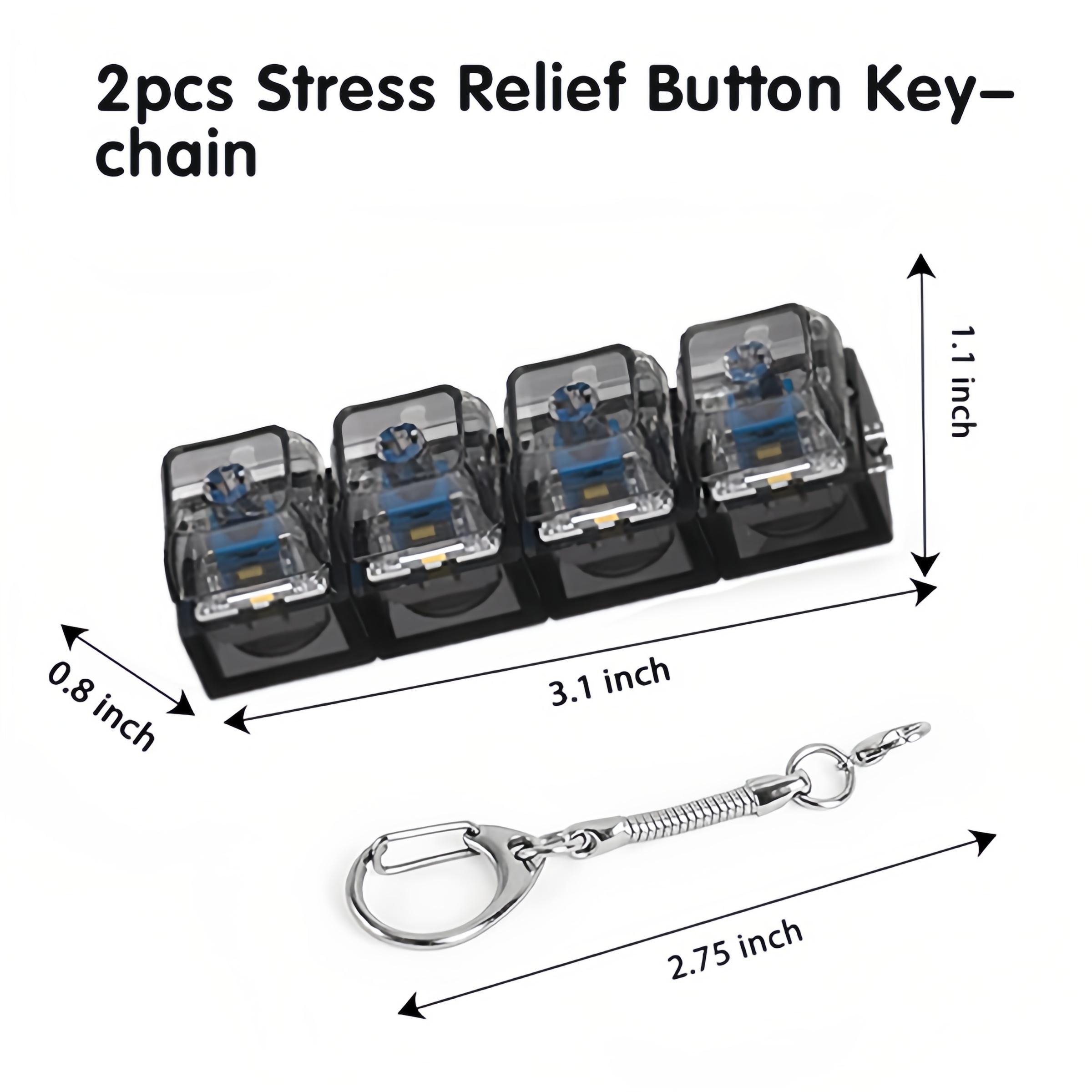 2 Pack Keyboard Fidget Keychain with Colorful LED Lights, Keyboard Fidget Toy, 4-in-1 Stress Clicker Toy, Keyboard Button for Anxiety Relief,Decompression  SqueezeToy for for Adults, Office, Library & Daily Use, Transparent Black & White