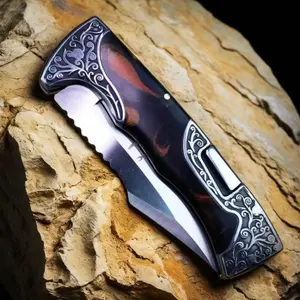 Classic 9" Chef's Knife Wooden Embossed Sculpture Vintage High Carbon Steel Blade