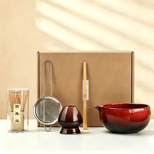 5-Piece Ceramic Matcha Bowl Set, Traditional Japanese Matcha Making Bowls, Handmade Ceramic Bowls for Tea Ceremony, Elegant Design, Matcha Whisk