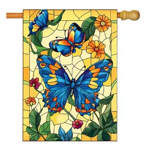 Butterfly & Flower Decorative Flag 28x40 Inch, Double-Sided Garden Yard Decoration, Outdoor Lawn Flags Only, No Ca Prop 65 Warning