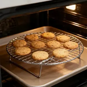 Round Foldable Grill Rack, Adjustable Height Cooling Rack, Multi-Functional Baking Tool for BBQ, Cooking, Steam, Drainage, Party Supplies