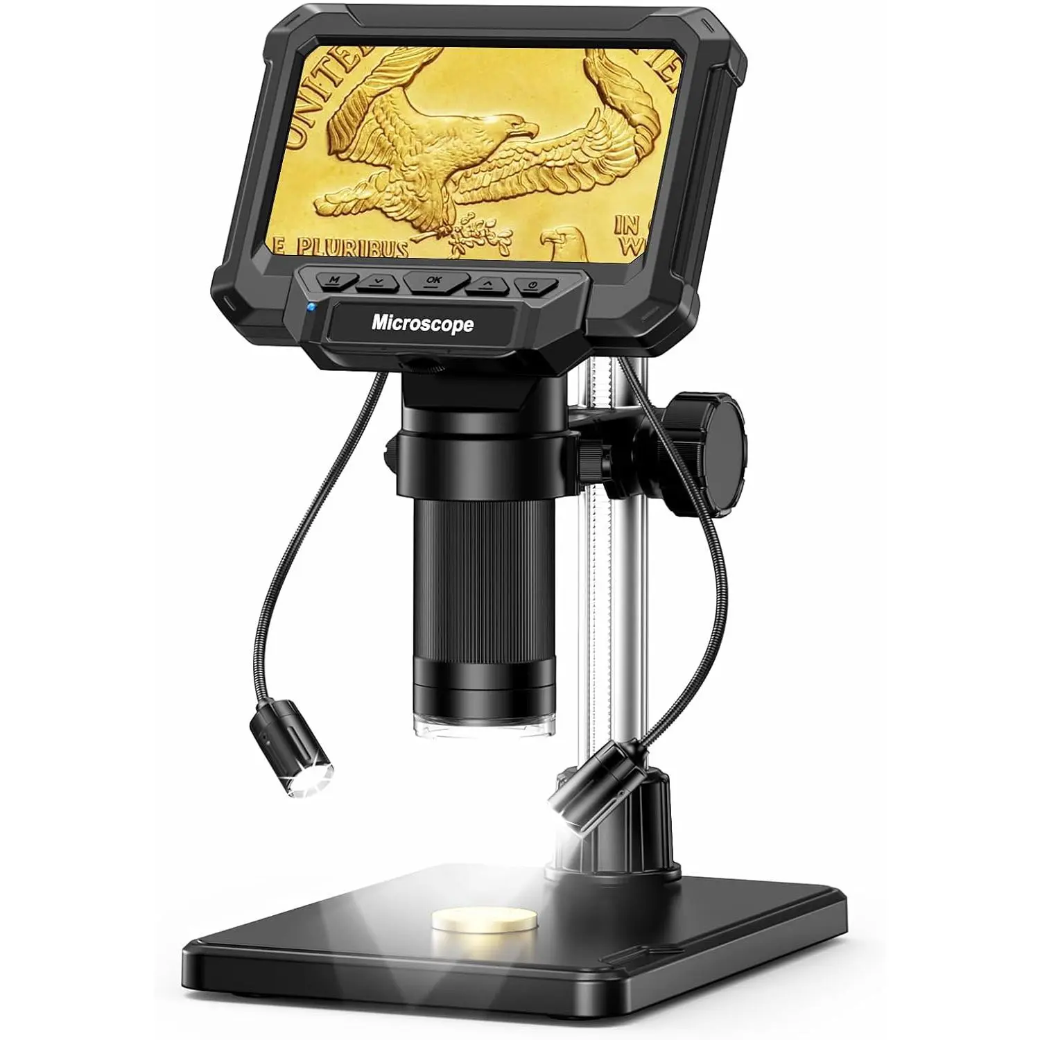 Microscope 4.3 Inch - Up to 1000X Magnification, Rechargeable Screen, 8-LED Ring and 2 Auxiliary Lamps, 1080P Video, USB Type C PC Connect, JPG Photo, Portable Inspection for Error