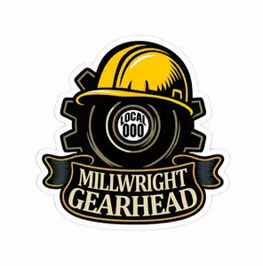 Millwright Gearhead Vinyl Sticker – Funny Union Work Decal for Laptop Toolbox Hard Hat Water Bottle PLJ