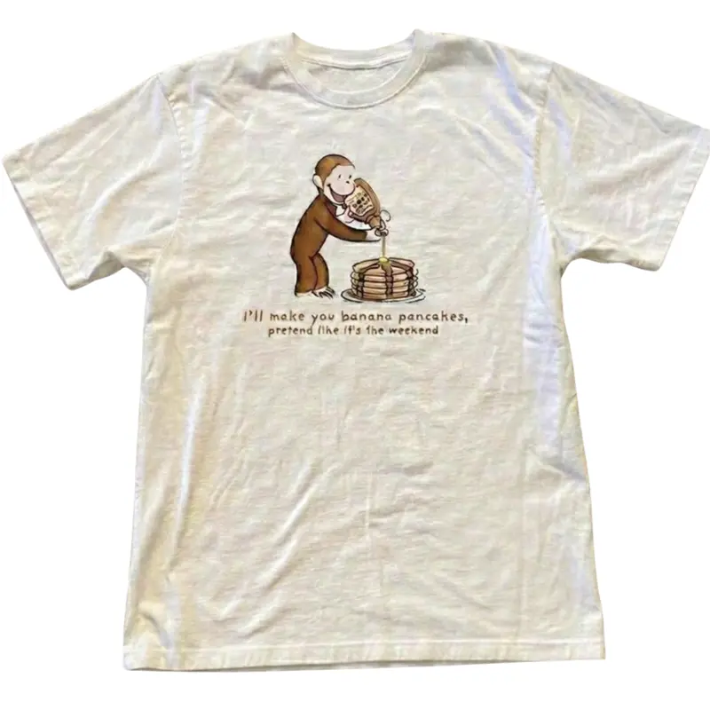 Curious George Banana Pancakes T-Shirt, Animal Tee, Cartoon Tshirt, Gifts Shirt, Unisex Vintage Graphic Tees Gothic Grunge Y2k Emo Scene Amity Affliction Style Clothes Men Women Streetwear