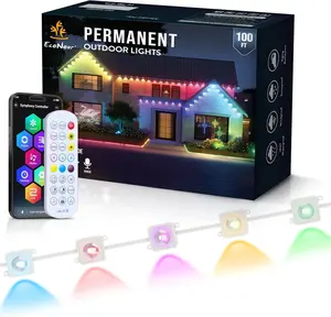 100 FT Smart RGB Permanent Outdoor Lights with Music Sync, Waterproof LED Eaves Lighting, Remote Control & Festive Effects | EcoNour