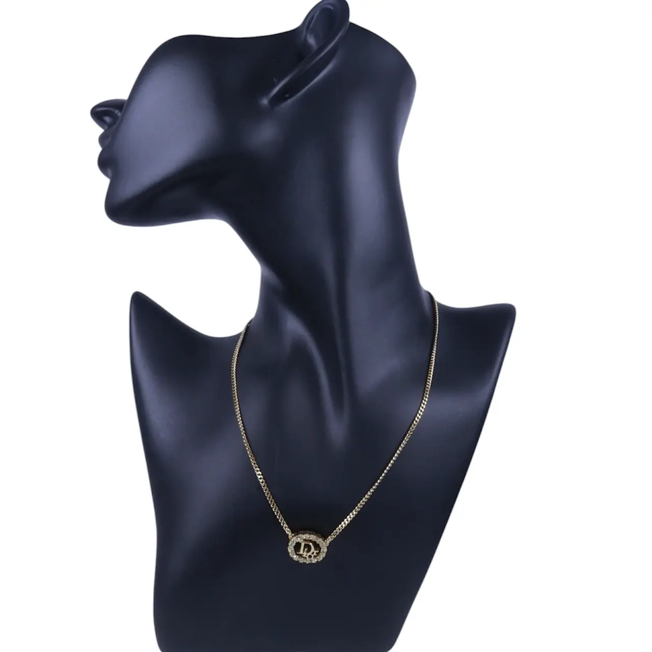 Pre-owned CHRISTIAN DIOR PAVE RHINESTONE OVAL DIOR LOGO NECKLACE – E8A7W113901