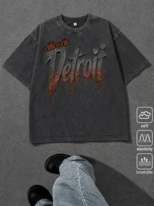 Men's Endless Ride Detroit Rusty Metal Gritty Industrial Force-Washed Vintage Heavyweight Baggy Cotton Short-Sleeve Round Neck Streetwear Oversized T-Shirt