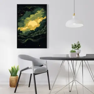 Pictorem C1FC2436F3OAB5 24 x 36 in. Cloudy Star - Yellow Framed Canvas Wall Art