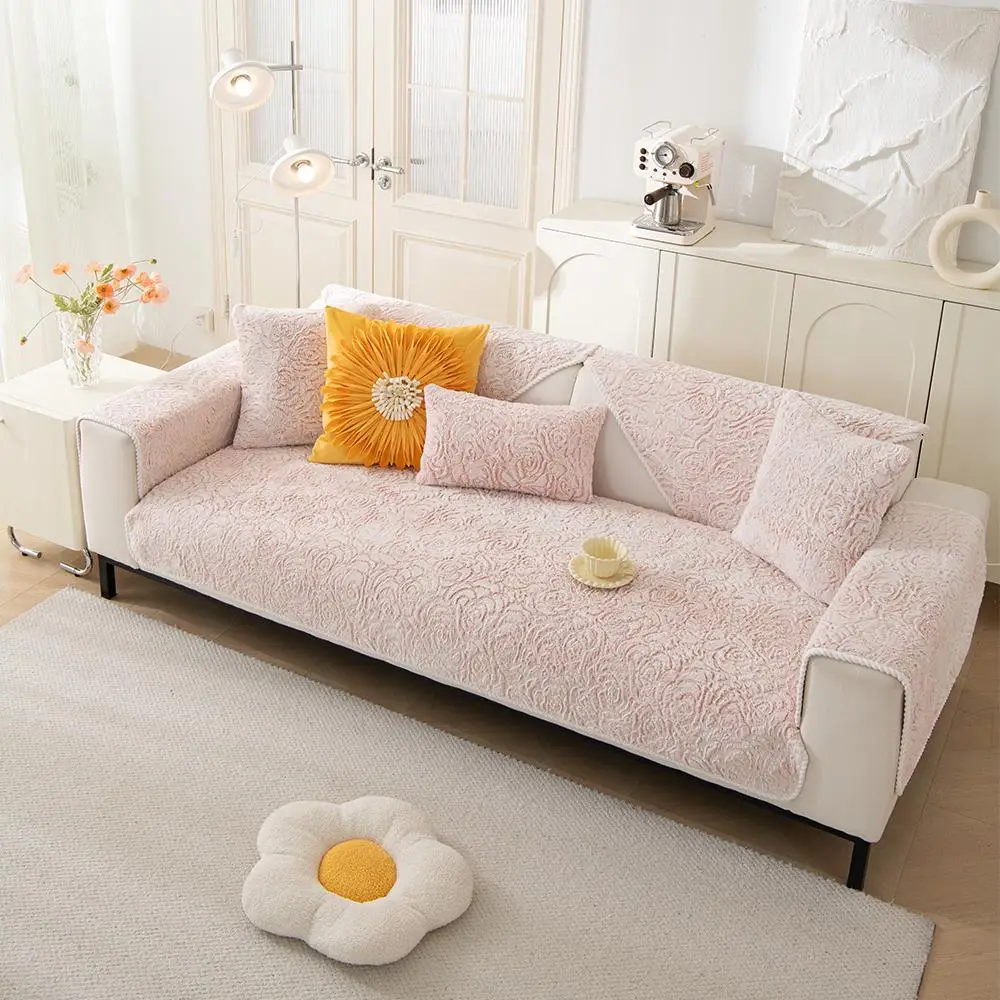 Solid Color Rose Pattern Sofa Cover, 1 Count Soft Comfortable Sofa Cushion Cover, Non-slip Sofa Seat Cover, Sofa Protector for Home Living Room