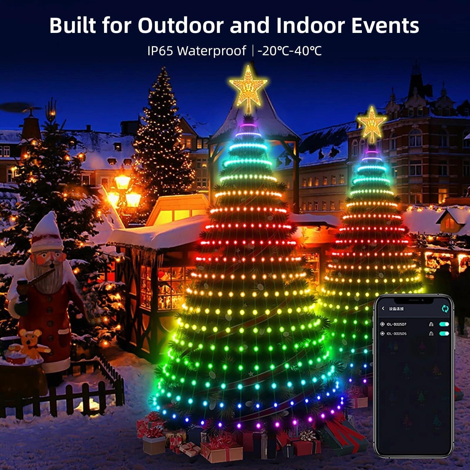 6.9FT Christmas Tree Lights 400LEDs Bluetooth App Control RGB Music Sync Multi-Color Flashing Holiday Decor Christmas Lighting
